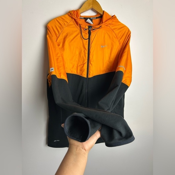 VTG Y2K Nike NR Jacket Men L center Swoosh Running Dri-Fit Orange Black Full-Zip - Picture 3 of 16